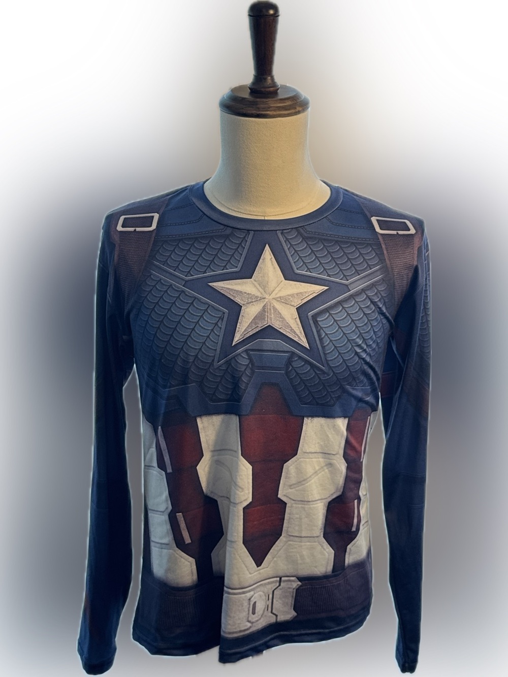 Captain America Inspired Long Sleeve Tee - Navy, Red, White Size L